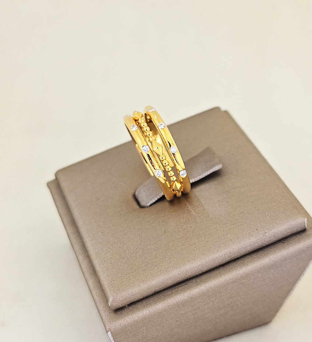 แหวนเพชร Triple Stack Chevron ทอง 18K ถอดแยกได้ | RG00649